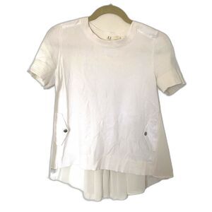 Anthropologie Moth Knit Chiffon Blend High Low Top Faux Pockets Pleated Back XS